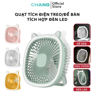 Quạt Tích Điện Để Bàn, Treo Tường Mini Có Đèn Led Chiếu Sáng, Sạc Pin USB Điều Chỉnh 3 Tốc Độ Gió