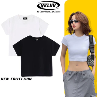 Áo croptop trơn ôm body RELUV chất thun borip cotton form basic - Croptop nữ trơn basic 2 Size - RELUV.STUDIO