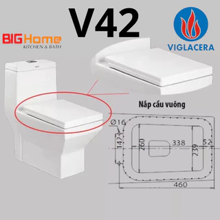 Nắp đậy Bồn Cầu Một Khối Viglacera V42 Nắp Êm kt 360x460mm ( Rộng x Dài)