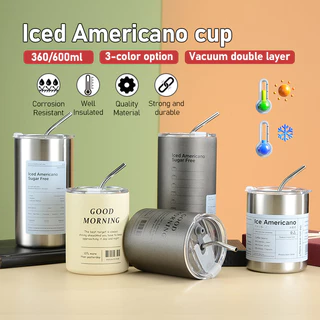 Ly cốc giữ nhiệt Americano, Ly giữ nhiệt Iced,cốc giữ nhiệt 360/600ml chất liệu inox 304 giữ nhiệt 8-12 giờ tặng kèm ống