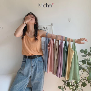 Áo hai dây nữ cổ tròn vải thun cotton xước mềm mại, thoáng mát Micha AT08