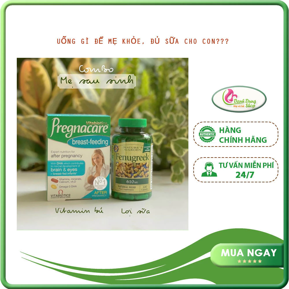 COMBO CỎ LỢI SỮA --- 610MG--- VÀ VITAMIN BÚ PREGNACARE LỢI SỮA UK