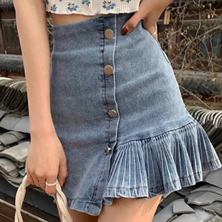 Chân Váy Jean đóng Nút Túi Hộp, Chân Váy  Jeans Chữ A  Ốp Túi ☘️☘️☘️L9888