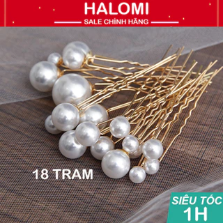 Set 18 trâm cài tóc hạt trai cô dâu HALOMI siêu xinh gồm 2 màu các size lớn nhỏ