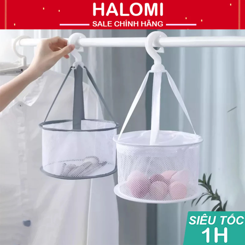 Túi lưới phơi cọ mút trang điểm HALOMI 2 size dễ phơi gấp gọn có móc treo