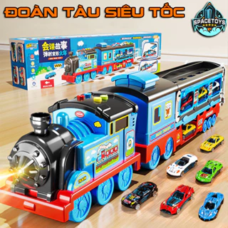 Đồ Chơi Đoàn Tàu Cao Cấp Cho Bé Thomas Hot Wheels Train Container Biến Hình Xe Oto Vận Chuyển Cỡ Lớn Tặng Kèm 6 Xe Con