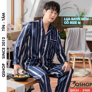 Bộ đồ ngủ đồ mặc nhà pijama nam lụa satin mềm mịn Qshop QM34