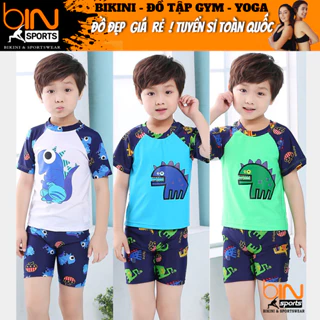 Đồ bơi bé trai áo phủ bụng quần đùi thun lạnh co giãn tốt họa tiết khủng long size từ 10-30kg Bin Sports BB033