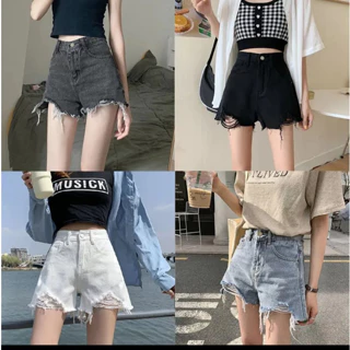 Quần short jean nữ cạp cao, quần đùi rách chất denim bền đẹp