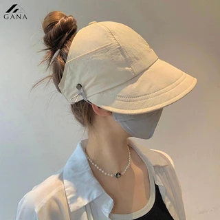 Mũ chống nắng nửa đầu Hàn Quốc, nón vành rộng có móc đeo khẩu trang, mũ chống nắng buộc tóc đuôi ngựa.