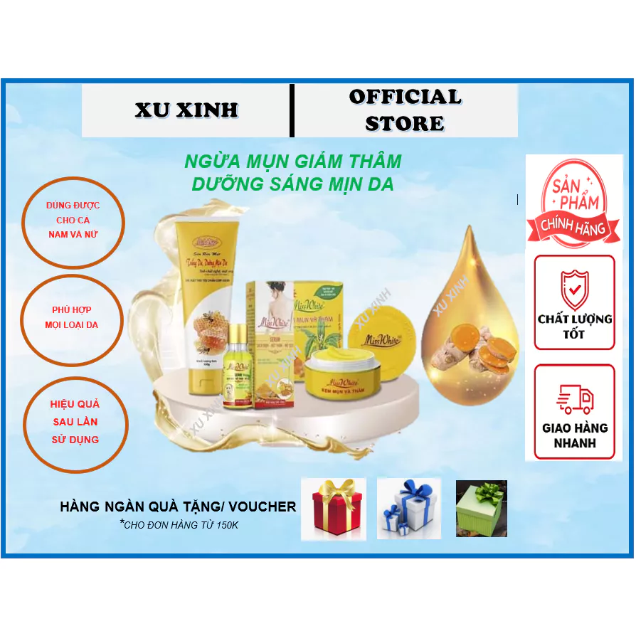 Combo sữa rửa mặt, kem, serum giảm mụn thâm