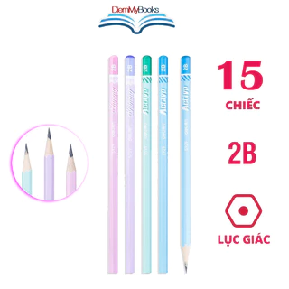 15 Chiếc Bút Chì Lục Giác Deli loại 2B Màu Sắc Dễ Thương,Thân Gỗ Tự Nhiên, Luyện Viết Tập Tô Chữ Vẽ Tranh - 58167