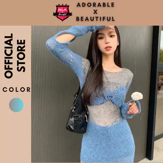 [Ảnh Thật] Đầm Len Xám Xanh Tay Dài Co Giãn, Váy Dệt Kim Dáng Dài Maxi Freesize Suông Ulzzang [AdorablexBeautiful]