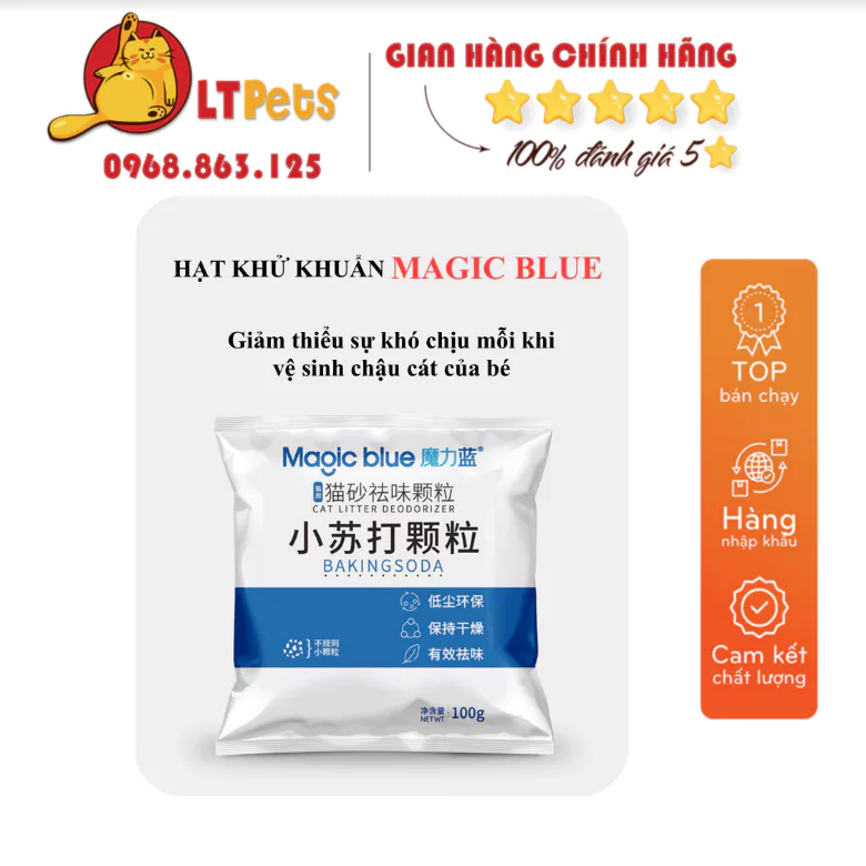 Cát mèo Hạt khử khuẩn MAGIC BLUE 100g khử mùi hôi cát mèo