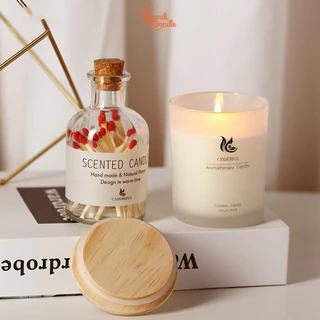 Nến thơm sáp đậu nành Candleful hũ thủy tinh màu trắng nắp gỗ cổ điển