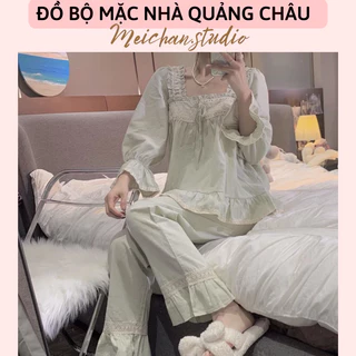 [ ẢNH THẬT ] Bộ ngủ pijama, Đồ Bộ Nữ Mặc Nhà dài tay tiểu thư chất đũi Quảng Châu Ulzzang