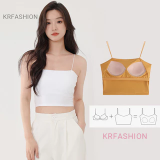 Áo hai Dây nữ Bra croptop TANK TOP Krfashion KR2038 có mút đệm áo lót Cotton 2 dây Trơn Quây