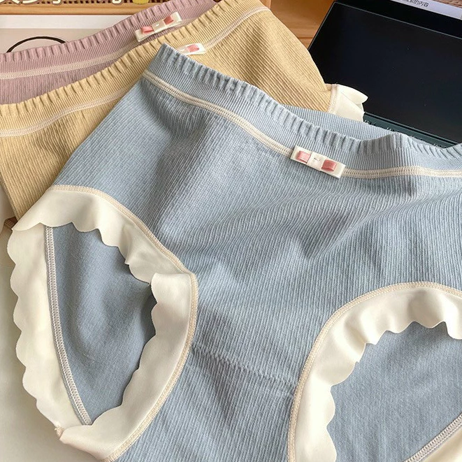 .Quần Lót Nữ Cotton Gân Cạp Cao Gân Viền Su Sóng Mềm Mại a15.