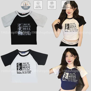 Áo Croptop Hell Ôm Body Tay Ngắn Cổ Tròn Chất Cotton Mịn Co Dãn