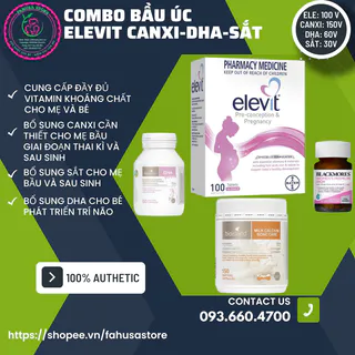 Combo bầu úc - Combo Vitamin dành cho mẹ bầu (Elevit + DHA + Canxi+Sắt) DATE 2026