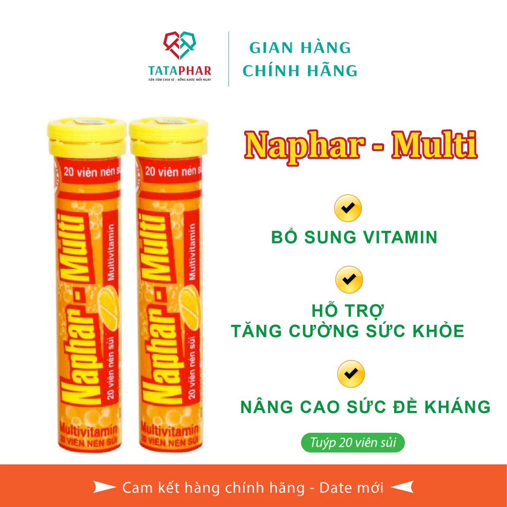 Viên sủi Naphar-Multi, Bổ sung vitamin, hỗ trợ tăng cường sức khỏe, nâng cao sức đề kháng (Tuýp 20 viên), Chính hãng