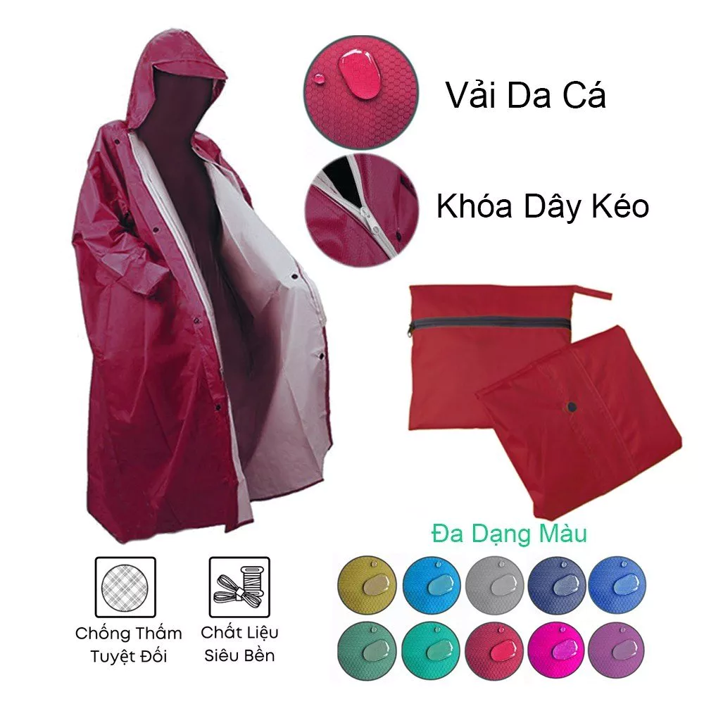 Áo Mưa Khóa Dây Kéo Chống Thấm Tốt Chất Liệu Vải Da Cá Cao Cấp (Hàng Việt Nam Nhiều Màu Tùy Chọn Giá Tốt Size 1m2, 1m4)