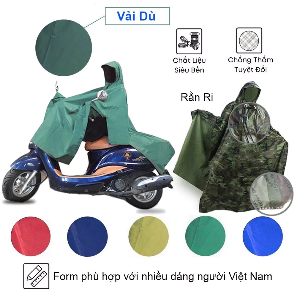 Áo Mưa Cánh Dơi Xẻ Tà Vải Dù Cao Cấp Hàng Xưởng Việt Nam (Đường May Sắc Nét Chắc Chắn Chống Thấm Siêu Bền Nhiều Màu, Sỉ)