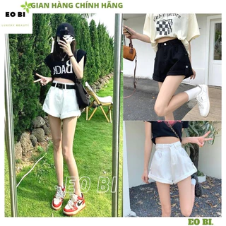 Quần short kaki nữ sắn gấu cạp cao bo chun ống rộng, Quần sooc gấp gấu mặc được 2 kiểu cực tộn dáng trẻ trung - EOBI