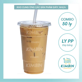 [Combo 50] Ly Nhựa PP 360ml, 500ml, 600ml, 700ml có nắp, đáy bằng, chuyên đựng cà phê, trà sữa mang đi - KIMBIN