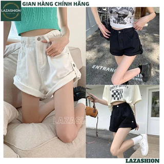 Quần short kaki nữ sắn gấu cạp cao bo chun ống rộng, Quần sooc gấp gấu mặc được 2 kiểu cực tộn dáng trẻ trung - LAZA