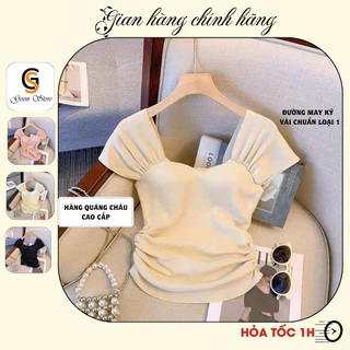 Áo cộc tay, áo thun nữ có đệm ngực , áo thiết kế cổ vuông siêu sang chảnh , tôn dáng phong cách Hàn Quốc