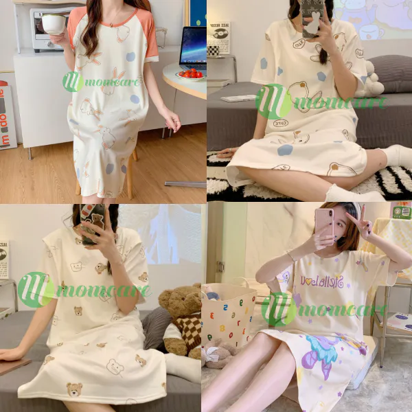 Váy ngủ bầu và sau sinh cho con bú ti VN01 - Đồ đầm mặc nhà Cotton cho mẹ thời trang mùa hè Đẹp Giá Rẻ Bigsize