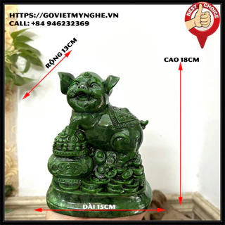 [Heo phong thủy] Tượng đá con Heo tượng đá trang trí phong thủy bàn làm việc cho tuổi Hợi - Cao 18cm - Màu xanh lục bích