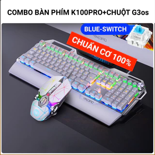 Combo Bàn Phím Cơ Chuột Máy Tính Có Dây YINOIAO K100PRO+G3os LED 13 Hiệu Ứng Xuyên Chữ Blue Black Switch Đen Trắng