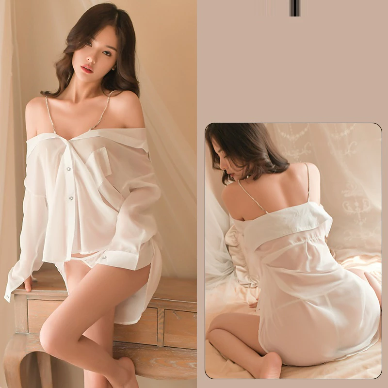 Áo ngủ 2 dây sơ mi xuyên thấu sexy MS622  , Đồ ngủ sexy