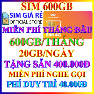 Sim 4G Vietnamobile 600Gb/Tháng 20Gb/ngày, Miễn phí tháng đầu, Tặng 400.000Đ, Miễn phí nội mạng, Sim giá rẻ