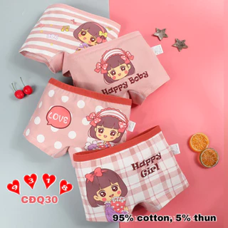 G30A_SET 4 Quần chip đùi cho bé gái 11-38kg in hình cô gái tóc ngắn happy chất cotton mềm mại dễ thấm hút mồ hôi