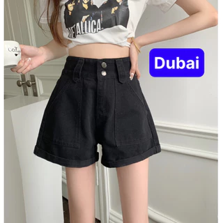 QUẦN JEANS NỮ SỌT SHORT XANH ĐEN LỬNG NGỐ CẠP CAO NÚT KIỂU PHONG CÁCH CAO CẤP MỚI - DUBAI FASHION