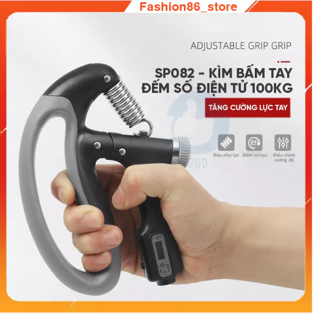 Kìm bóp tay 100kg 120kg dụng cụ tập tay gym có điều chỉnh lực có đếm số lò xo hỗ trợ hiệu quả tập cơ ngón tay tại nhà