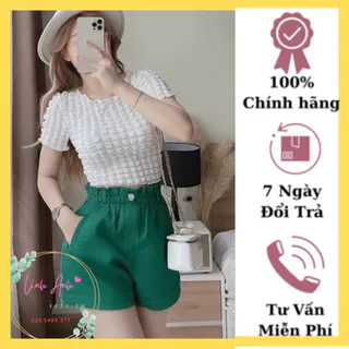 Quần đùi nữ mặc nhà cạp chun lưng cao bèo đính đai vải thun xốp mềm mát dáng quần Short cạp cao hàng mới siêu Hot