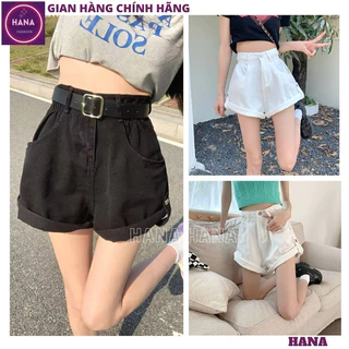 Quần short kaki nữ sắn gấu cạp cao bo chun ống rộng, Quần sooc gấp gấu mặc được 2 kiểu cực tộn dáng trẻ trung - HANA