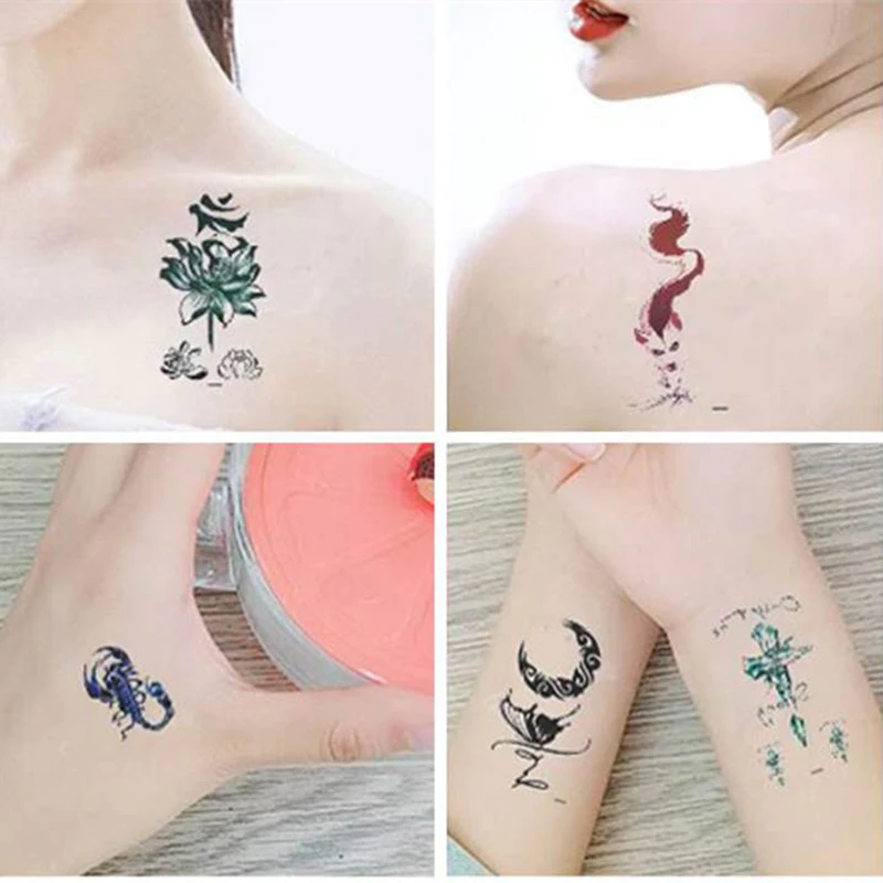 Set 30 Miếng Dán Hình Xăm Tạm Thời Họa Tiết Hoa Và Chữ Tiếng Anh Chống Thấm Nước 1652