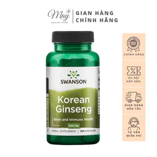 Swanson Korean Ginseng 500mg Nhân Sâm Hàn Quốc Bổ Não Và Tăng Cường Hệ Miễn Dịch (100 Viên/Lọ)