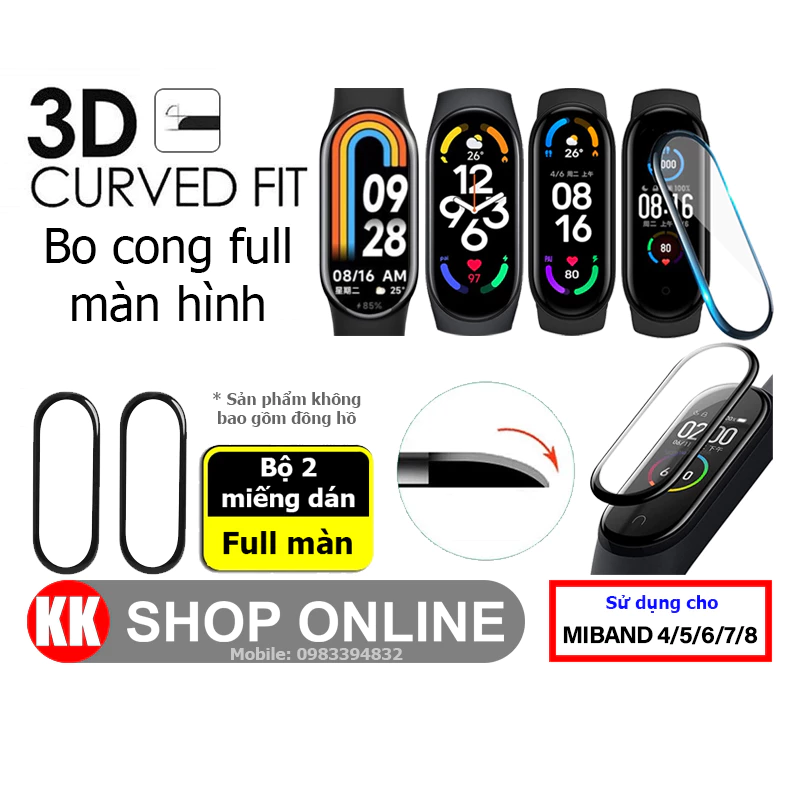 Bộ 2 miếng dán 3D full màn hình cho Xiaomi Miband ( Xiaomi Smart Band ) 4 5 6 7 8