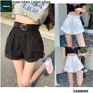 Quần short gấp gấu cạp cao ống rộng kaki thời trang nữ 2 màu đen trắng trẻ trung hàn quốc hot FASHION QS15