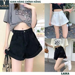 Quần đùi short nữ lưng cao gấp gấu form rộng kaki mặc đi chơi ở nhà ulzzang hàn quốc siêu hot - LAIKA QS15