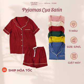 Bộ đồ ngủ mặc nhà MOMOJAMA pijama ngắn tay quần đùi chất lụa satin mềm mại thoáng mát cao cấp thanh lịch