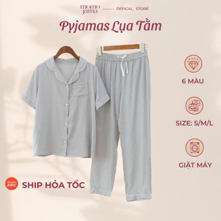 Bộ đồ ngủ mặc nhà nữ MOMOJAMA bộ pijama ngắn tay quần dài chất lụa tằm cao cấp đồ bộ mặc nhà thanh lịch cho nữ