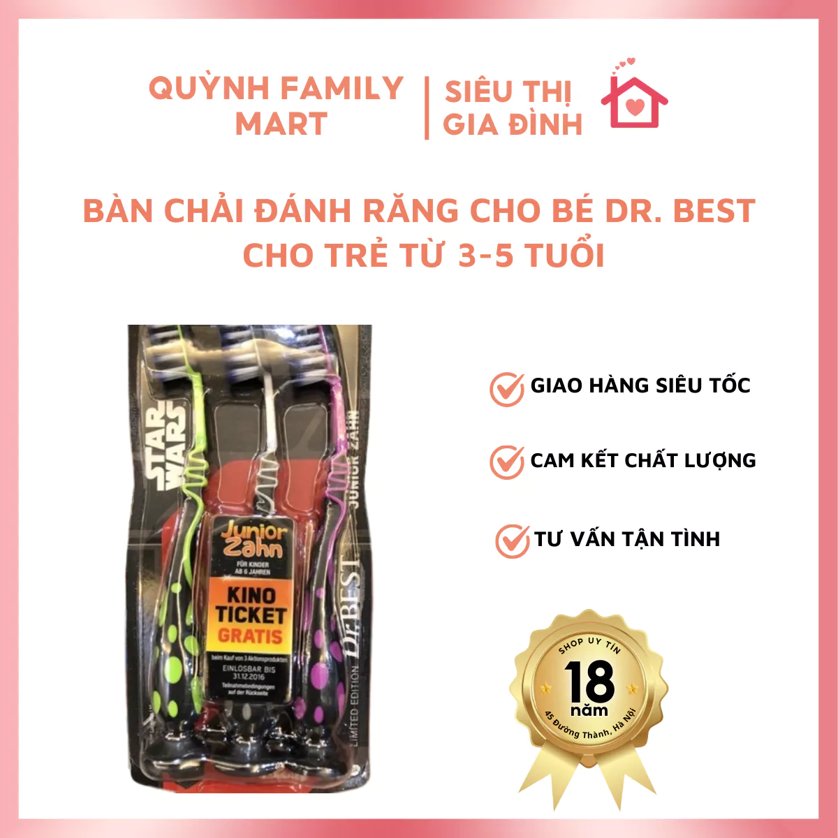 Bàn chải đánh răng cho bé Dr. Best cho trẻ từ 3-5 tuổi