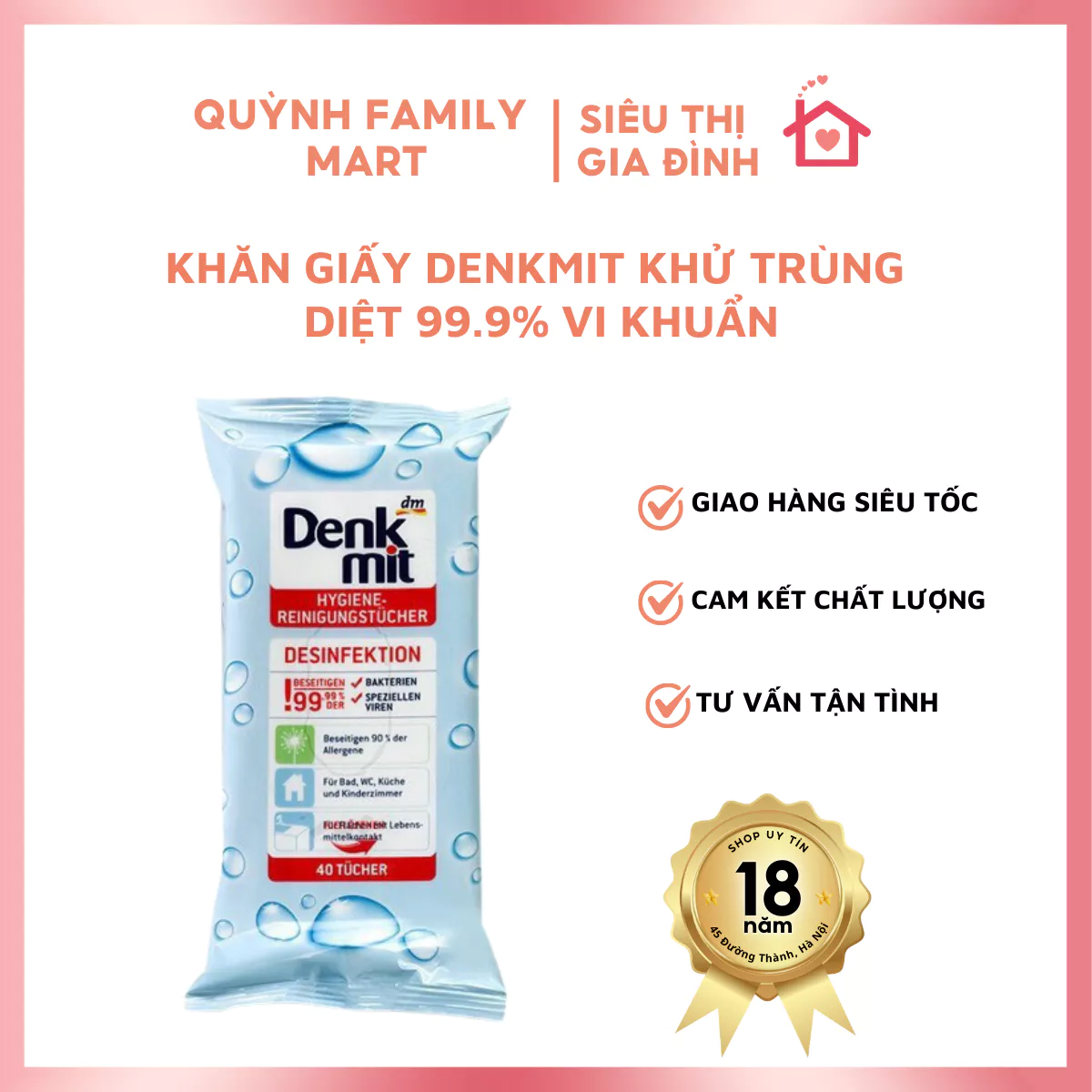 Khăn Giấy Denkmit Khử Trùng  Diệt 99.9% Vi Khuẩn